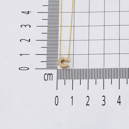 14K Yellow Gold C Initial Minimalist Cubic Zirconia Necklace