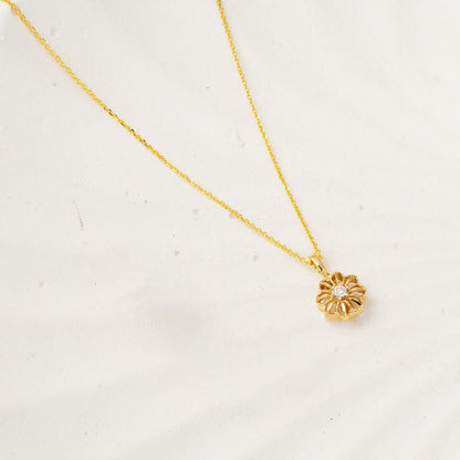 14K Yellow Gold Flower Cubic Zirconia Necklace
