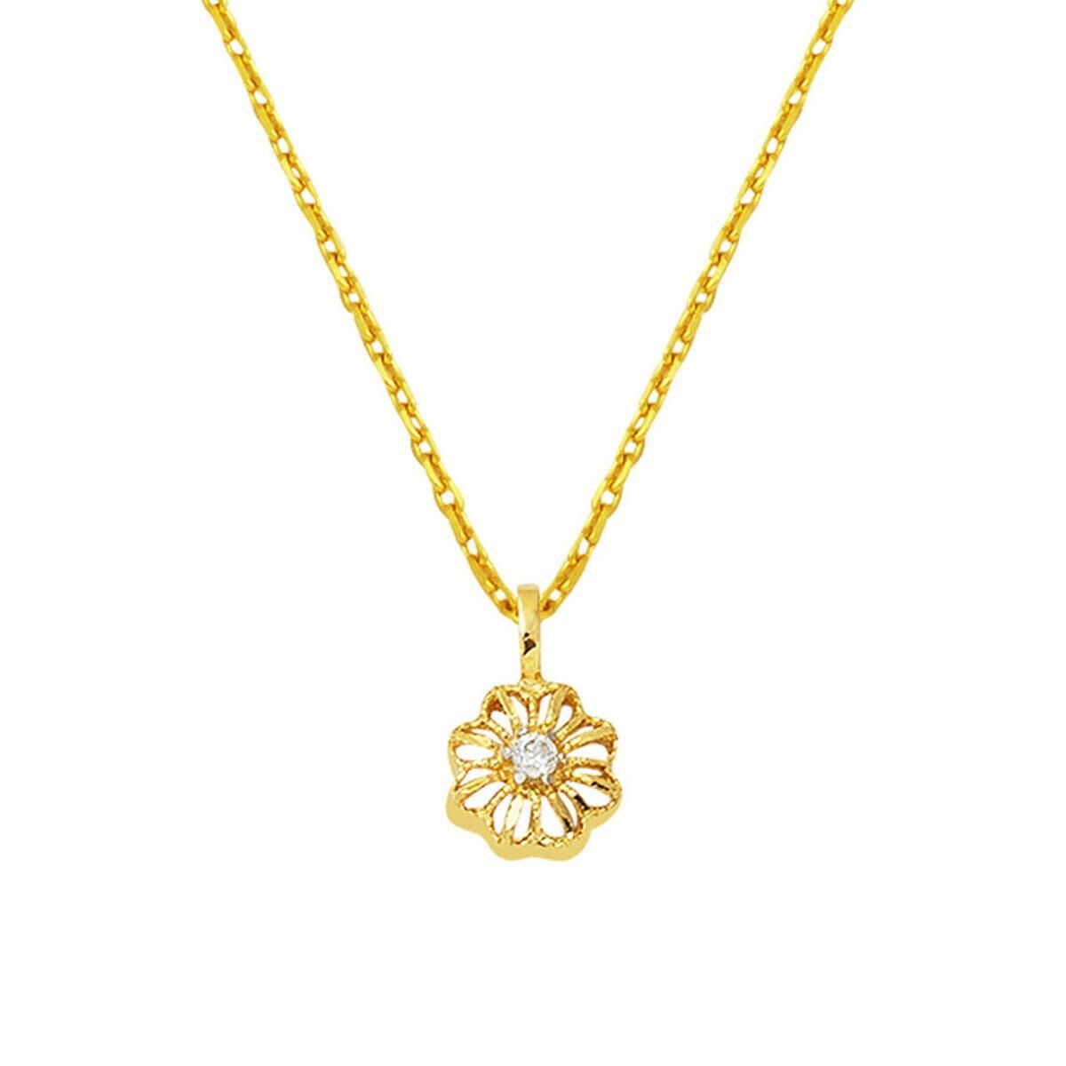 14K Yellow Gold Flower Cubic Zirconia Necklace