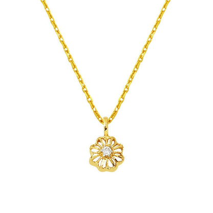 14K Yellow Gold Flower Cubic Zirconia Necklace