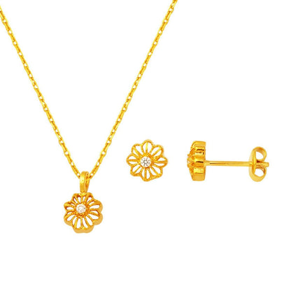 22K Yellow Gold Flower Cubic Zirconia Set