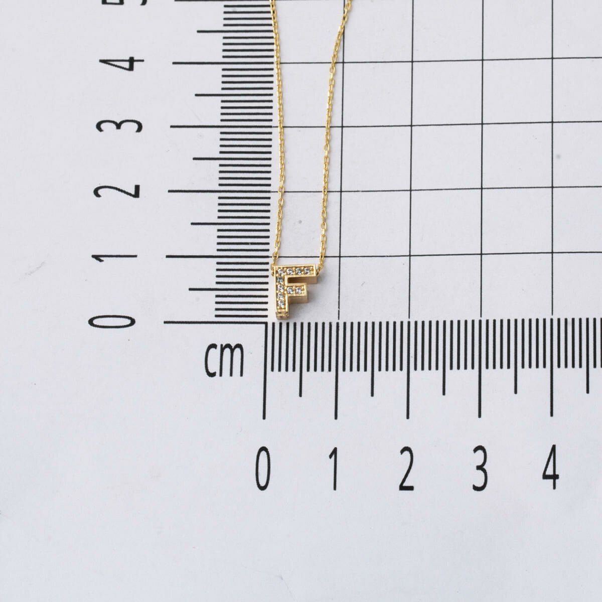 14K Yellow Gold Minimalist F Initial Cubic Zirconia Necklace