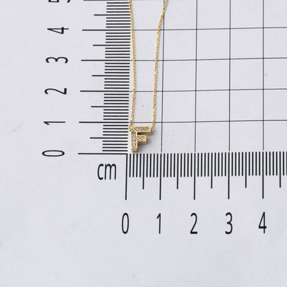 14K Yellow Gold Minimalist F Initial Cubic Zirconia Necklace