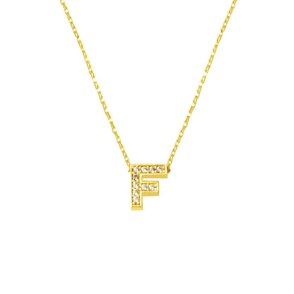 14K Yellow Gold Minimalist F Initial Cubic Zirconia Necklace