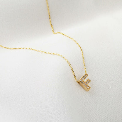 14K Yellow Gold Minimalist F Initial Cubic Zirconia Necklace