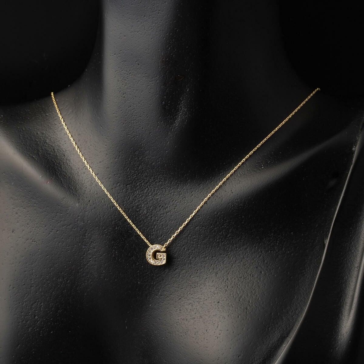 14K Yellow Gold G Initial Minimalist Cubic Zirconia Necklace