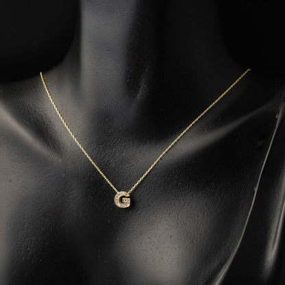 14K Yellow Gold G Initial Minimalist Cubic Zirconia Necklace