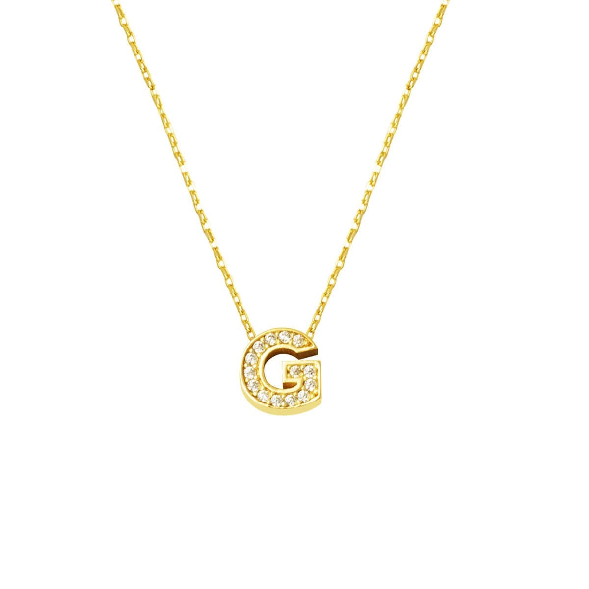 14K Yellow Gold G Initial Minimalist Cubic Zirconia Necklace