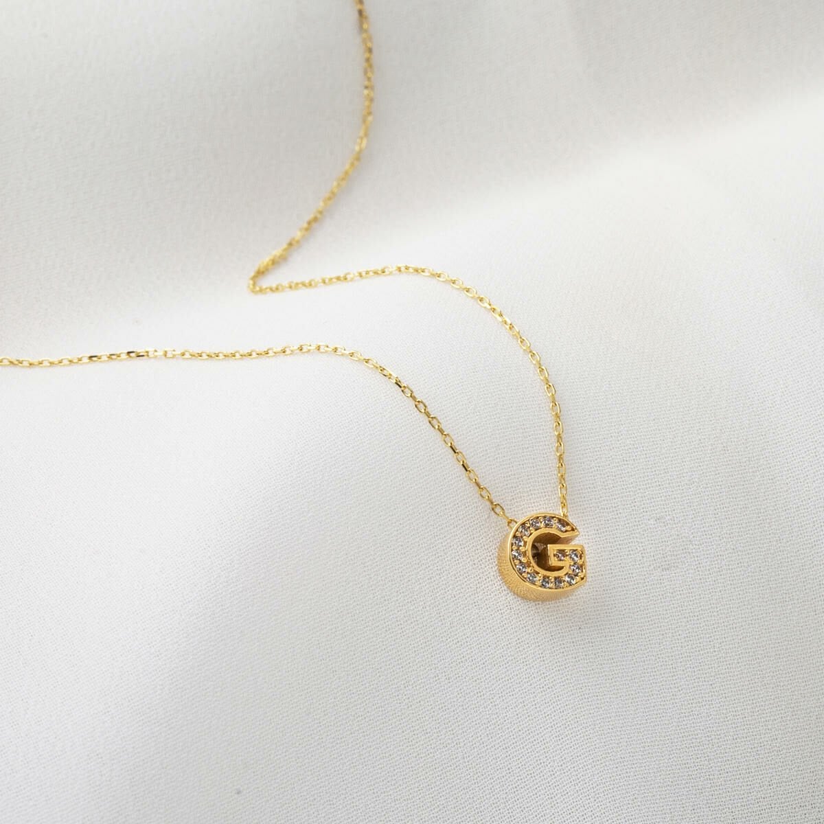 14K Yellow Gold G Initial Minimalist Cubic Zirconia Necklace