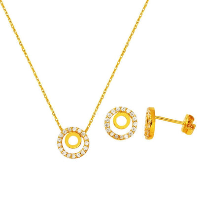 22K Yellow Gold Cubic Zirconia Hoop 2-Piece Set