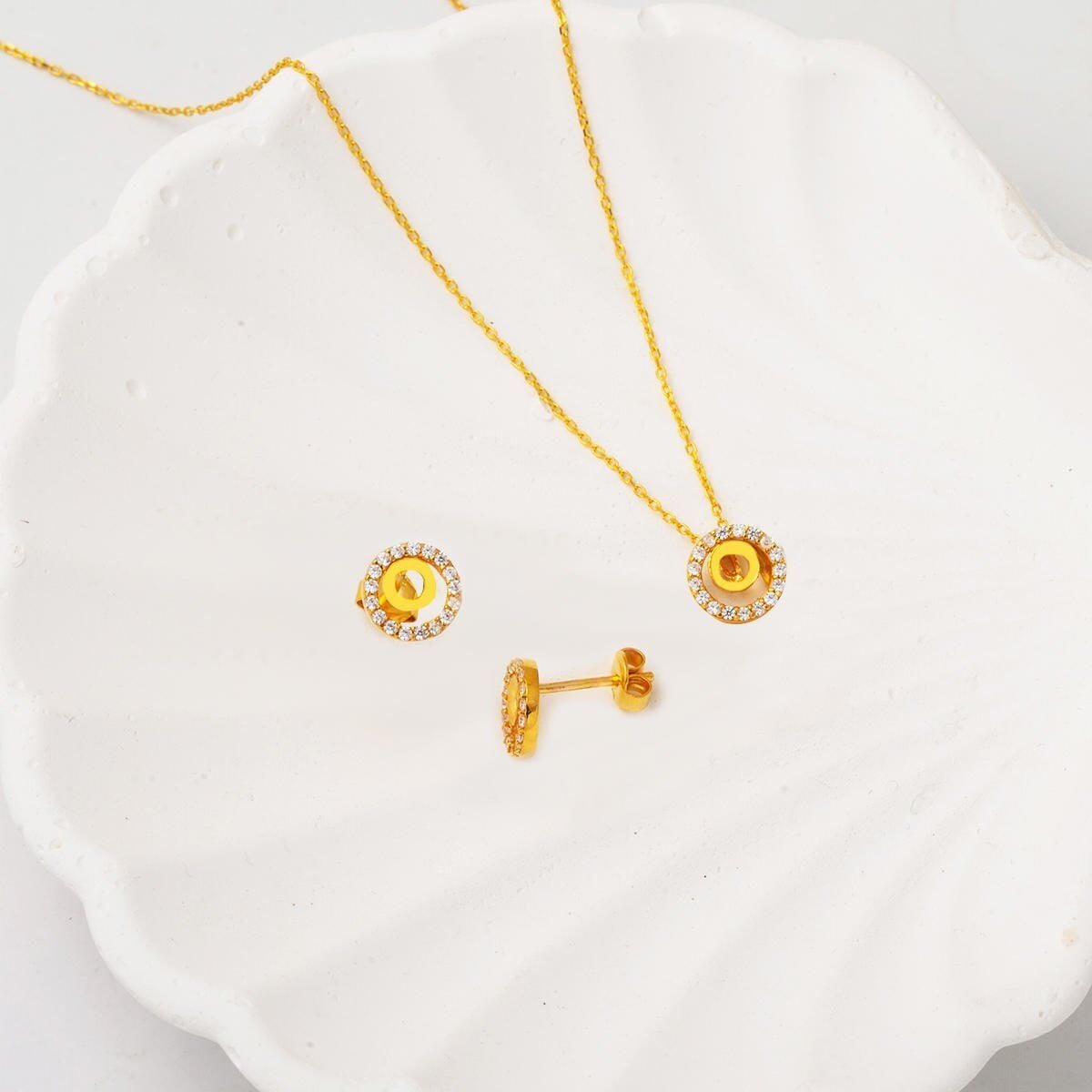 22K Yellow Gold Cubic Zirconia Hoop 2-Piece Set