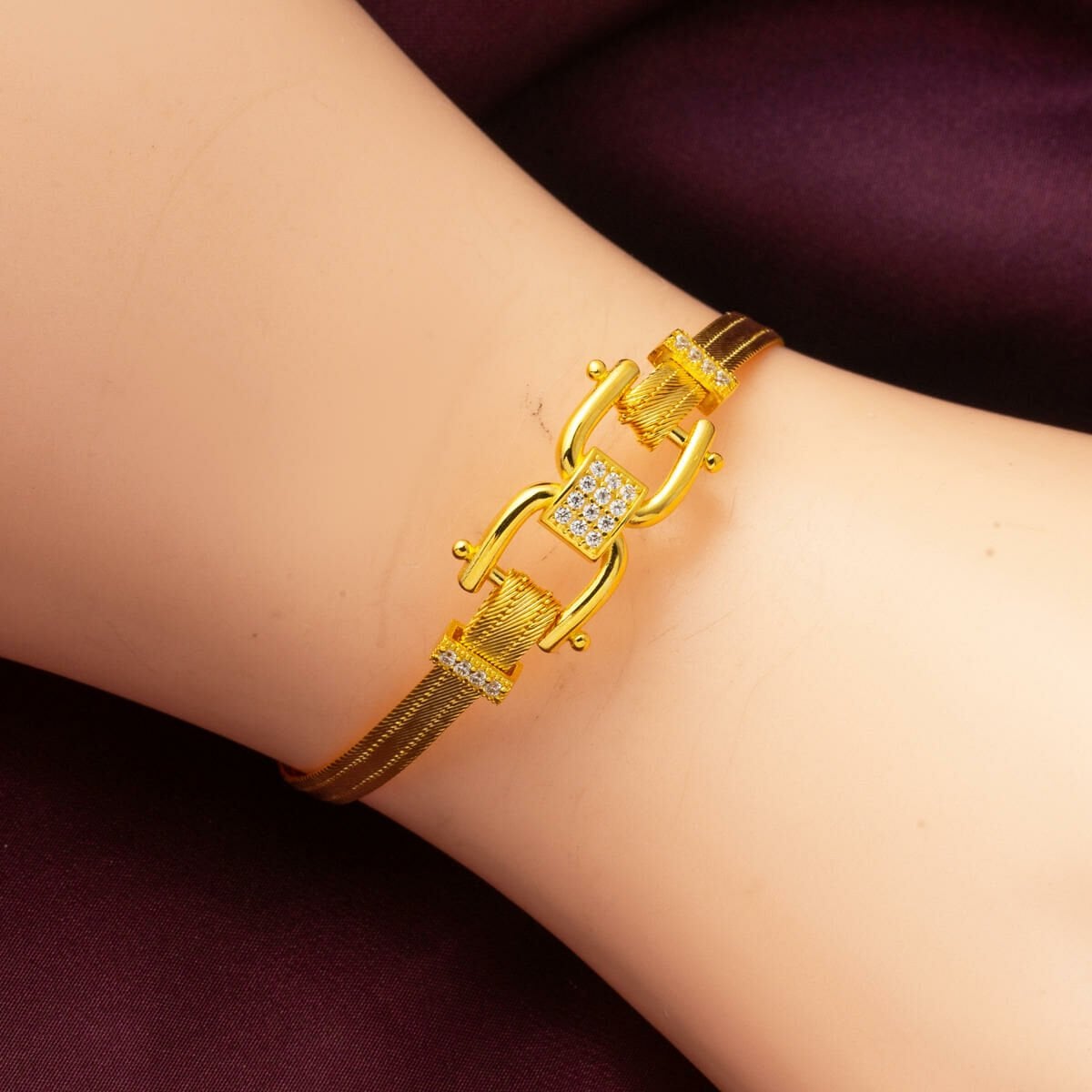 22K Yellow Gold Belt Trabzon Mesh Cubic Zirconia Bracelet
