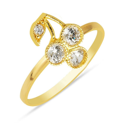 14K Yellow Gold Cherry Girl's Children's Cubic Zirconia Ring