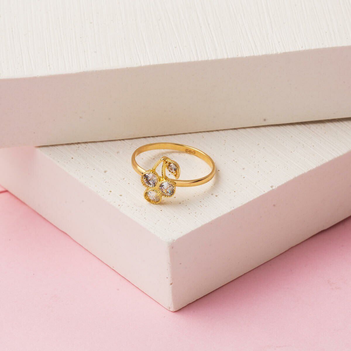 14K Yellow Gold Cherry Girl's Children's Cubic Zirconia Ring