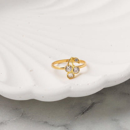 14K Yellow Gold Cherry Girl's Children's Cubic Zirconia Ring
