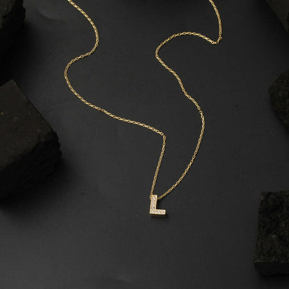 14K Yellow Gold L Initial Cubic Zirconia Minimalist Initial Necklace