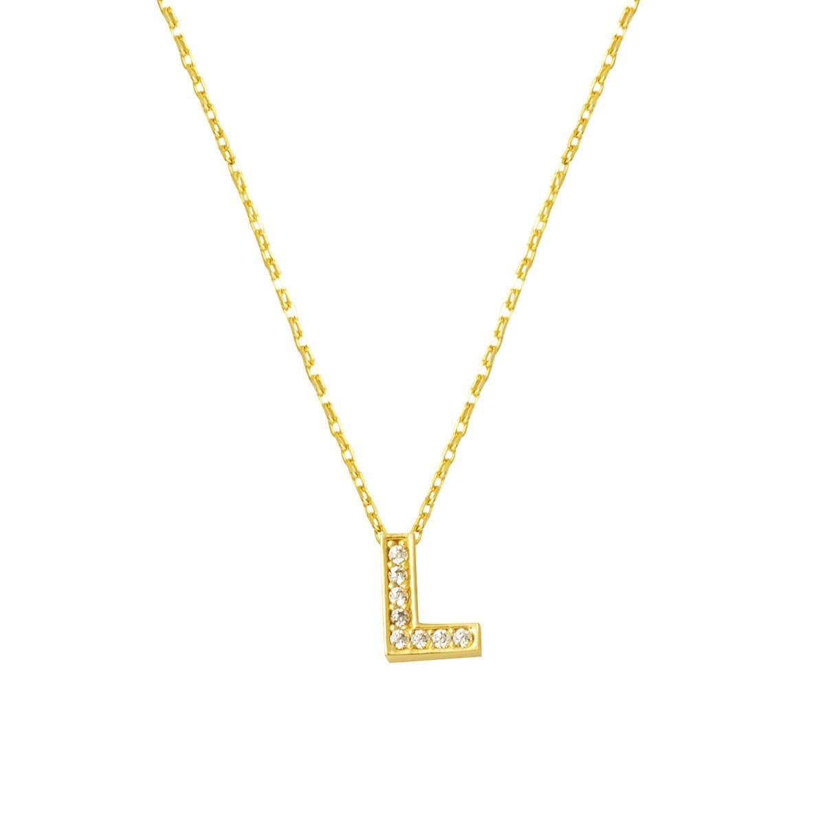 14K Yellow Gold L Initial Cubic Zirconia Minimalist Initial Necklace