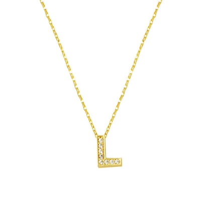 14K Yellow Gold L Initial Cubic Zirconia Minimalist Initial Necklace