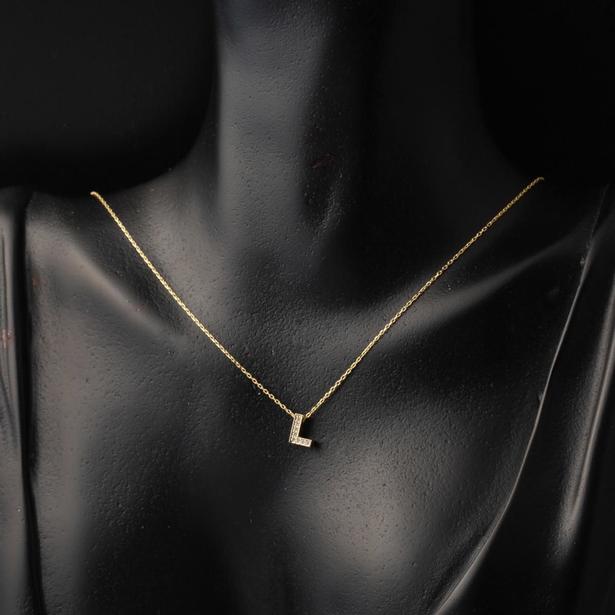 14K Yellow Gold L Initial Cubic Zirconia Minimalist Initial Necklace