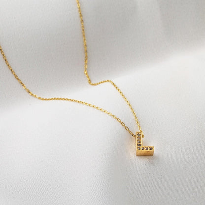 14K Yellow Gold L Initial Cubic Zirconia Minimalist Initial Necklace