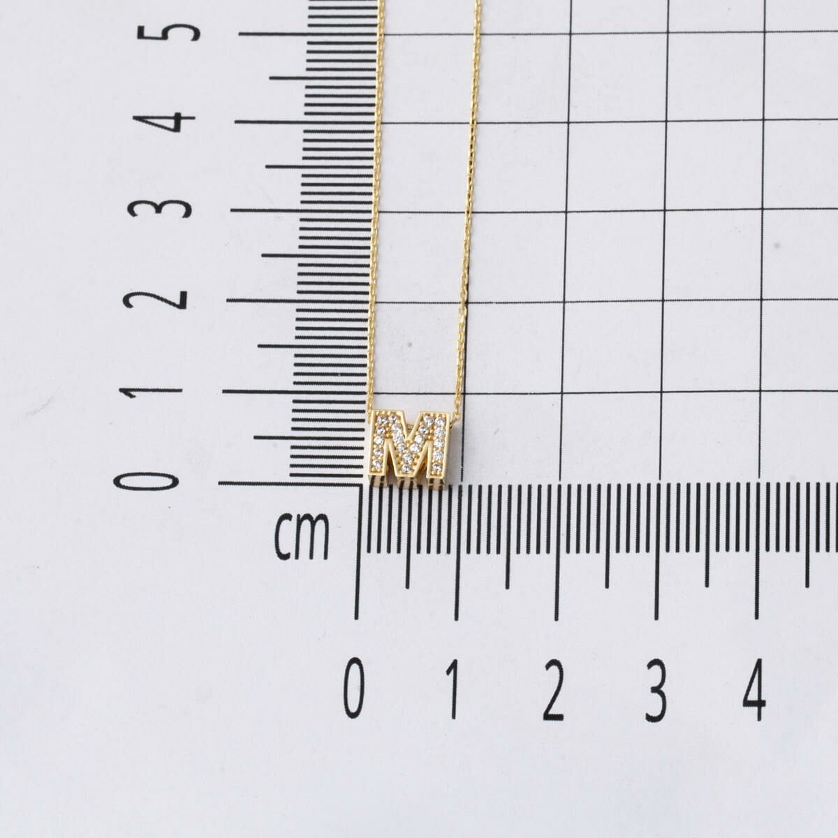 14K Yellow Gold M Initial Minimalist Cubic Zirconia Necklace