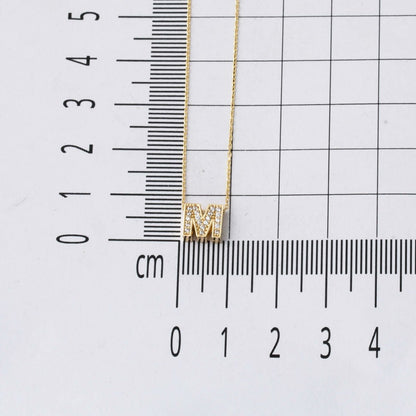 14K Yellow Gold M Initial Minimalist Cubic Zirconia Necklace
