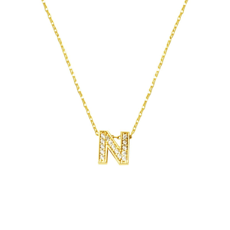 14K Yellow Gold Minimalist Initial N Cubic Zirconia Necklace