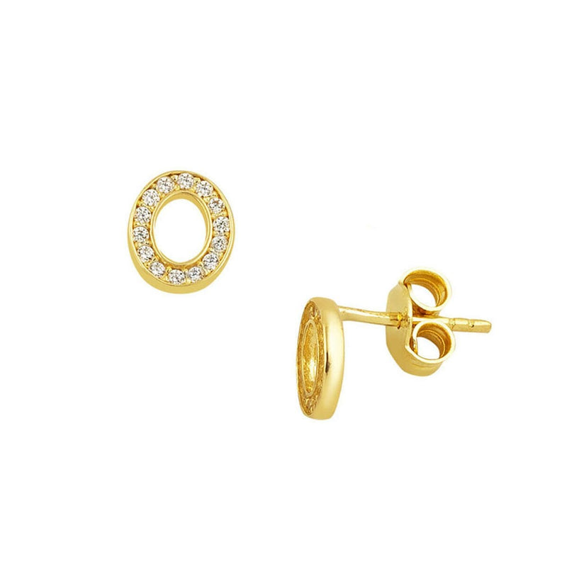 14K Yellow Gold O Initial Cubic Zirconia Women's Earrings
