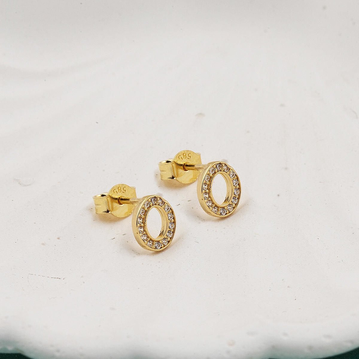 14K Yellow Gold O Initial Cubic Zirconia Women's Earrings