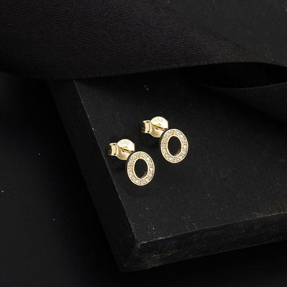 14K Yellow Gold O Initial Cubic Zirconia Women's Earrings