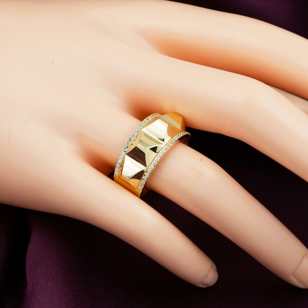 14K Yellow Gold Crystal Cubic Zirconia Ring