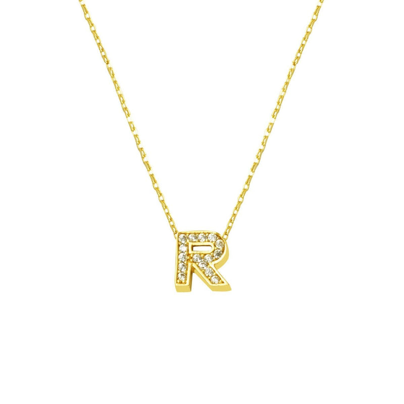 14K Yellow Gold Minimalist Initial R Cubic Zirconia Necklace