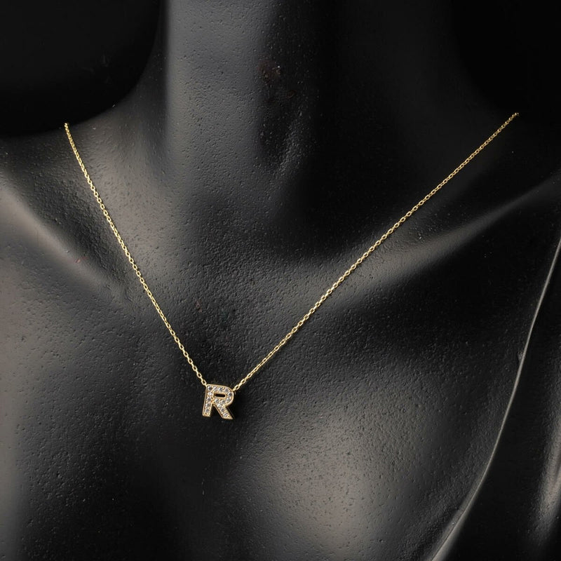 14K Yellow Gold Minimalist Initial R Cubic Zirconia Necklace