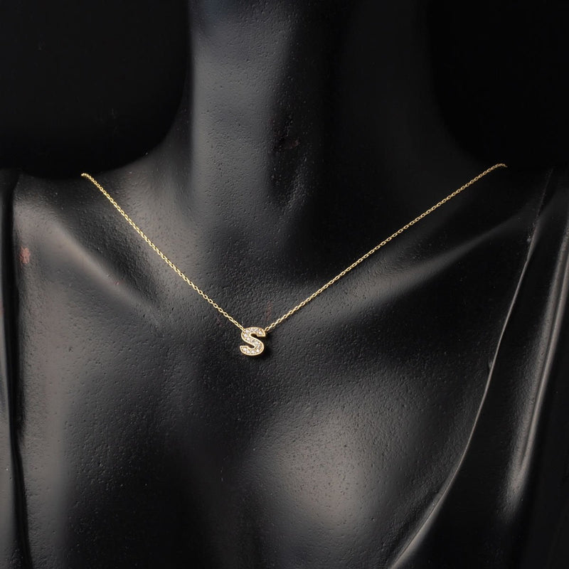 14K Yellow Gold S Initial Minimalist Cubic Zirconia Necklace
