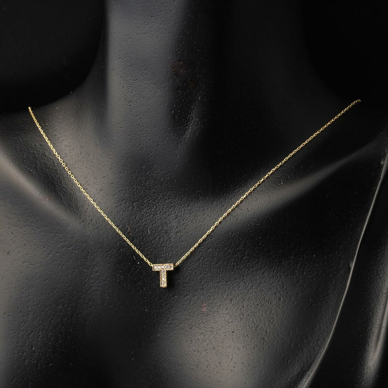 14K Yellow Gold Minimalist Initial T Cubic Zirconia Necklace