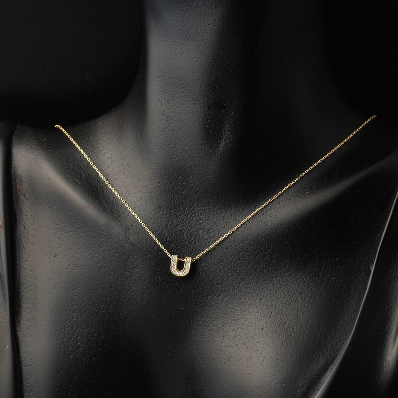 14K Yellow Gold Minimalist U Initial Cubic Zirconia Necklace
