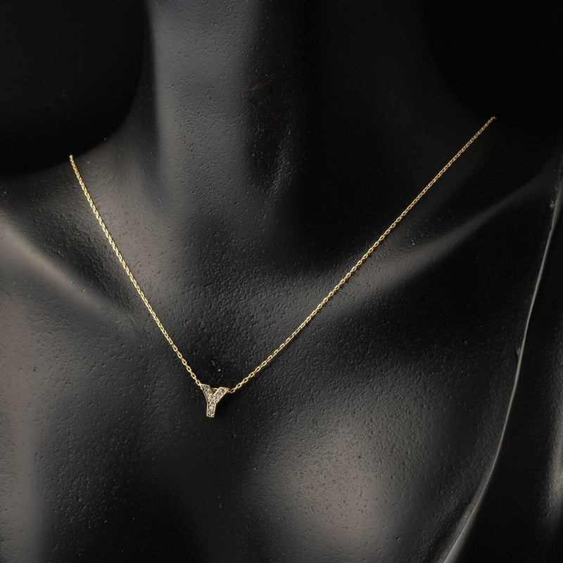 14K Yellow Gold Y Initial Minimalist Cubic Zirconia Necklace