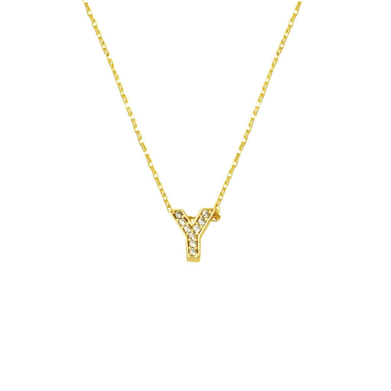 14K Yellow Gold Y Initial Minimalist Cubic Zirconia Necklace
