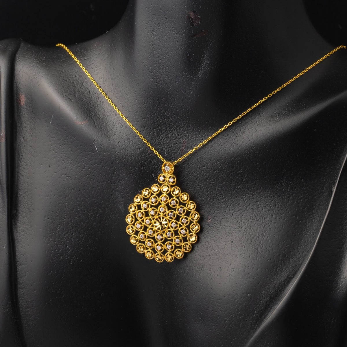 22K Yellow Gold Flower of Life Cubic Zirconia Necklace
