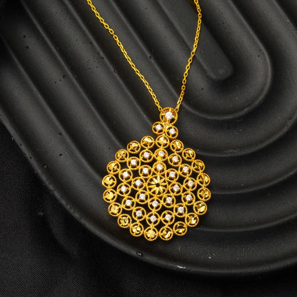 22K Yellow Gold Flower of Life Cubic Zirconia Necklace