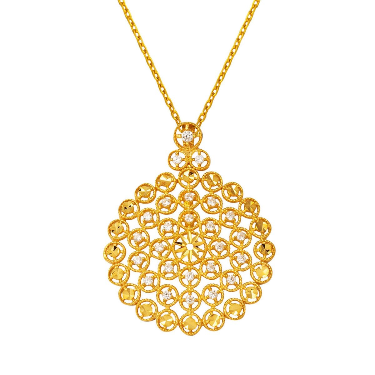 22K Yellow Gold Flower of Life Cubic Zirconia Necklace