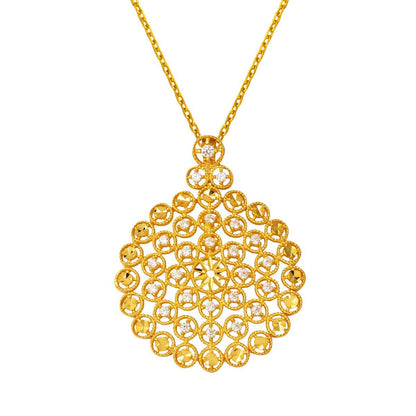 22K Yellow Gold Flower of Life Cubic Zirconia Necklace