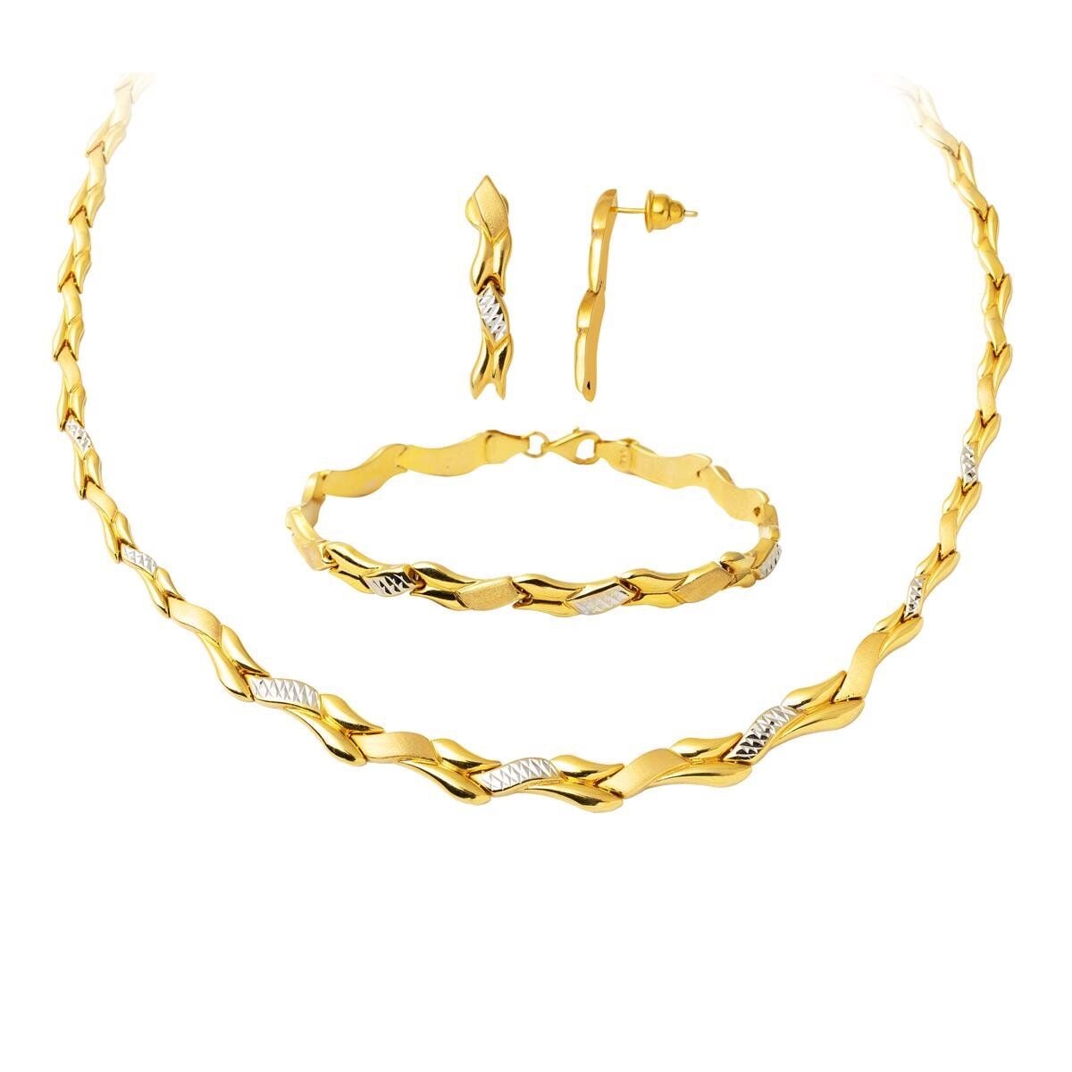 14K Yellow Gold Wedding Necklace Bracelet Earrings Set (19.37 g)