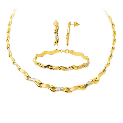 14K Yellow Gold Wedding Necklace Bracelet Earrings Set (19.37 g)