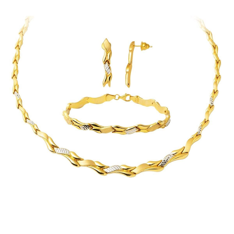 14K Yellow Gold Wedding Necklace Bracelet Earrings Set (19.37 g)