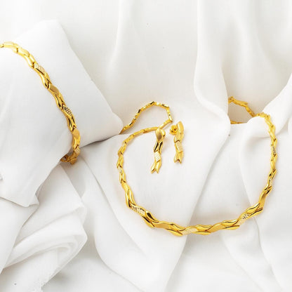 14K Yellow Gold Wedding Necklace Bracelet Earrings Set (19.37 g)