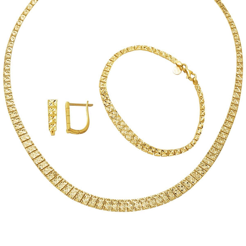 14K Yellow Gold Wedding Necklace Bracelet Earrings Set (15.56 g)