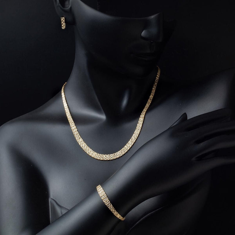 14K Yellow Gold Wedding Necklace Bracelet Earrings Set (15.56 g)