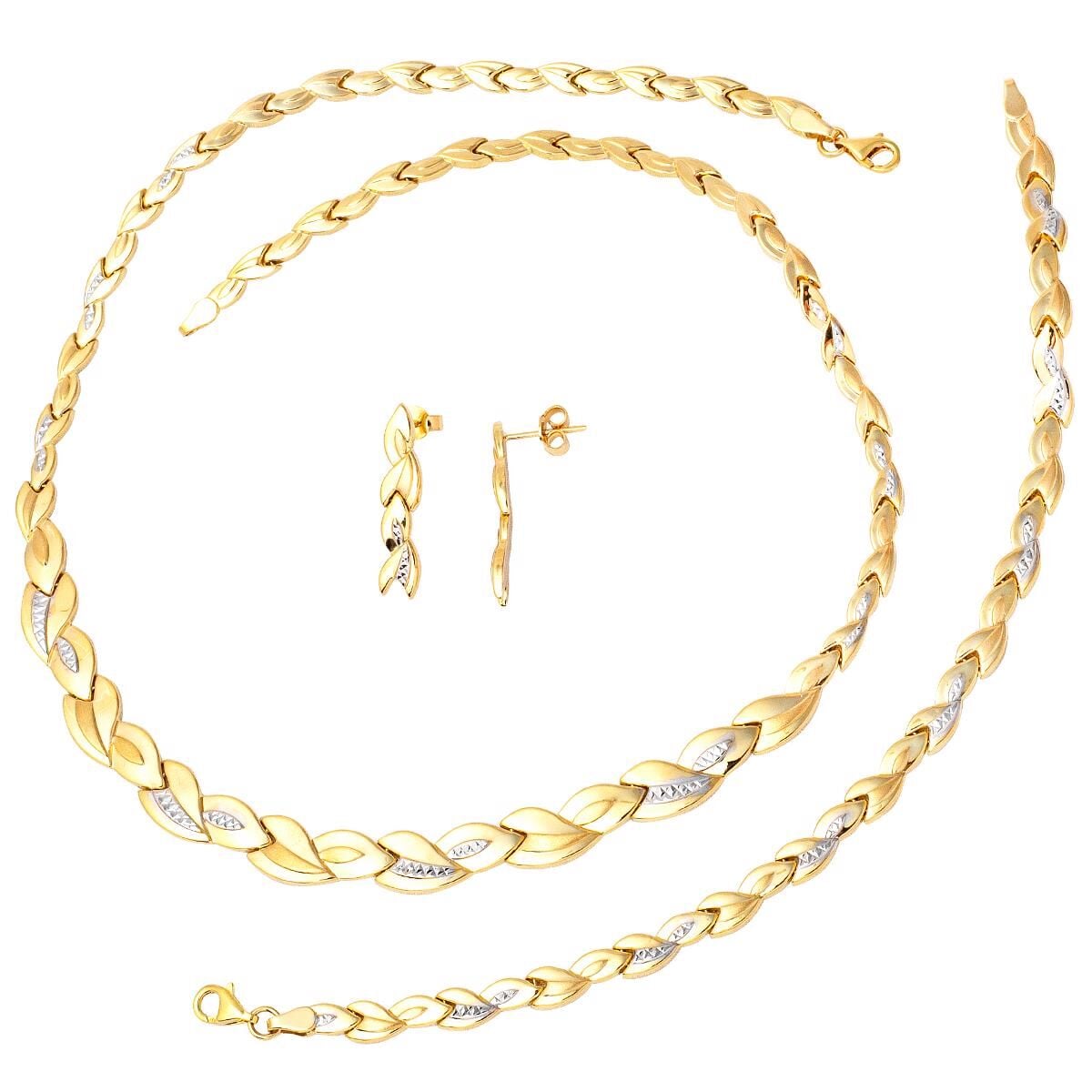 14K Yellow Gold Handcrafted Necklace Bracelet and Earrings Set
