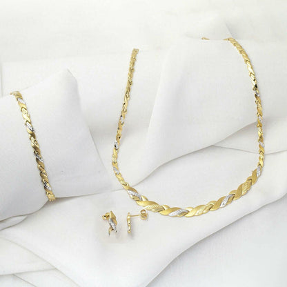 14K Yellow Gold Handcrafted Necklace Bracelet and Earrings Jewelry Set